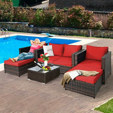 Load image into Gallery viewer, 5 Pcs Patio Cushioned Rattan Furniture Set-Red