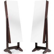 Load image into Gallery viewer, Standing Jewelry Armoire Cabinet with Full Length Mirror-Brown