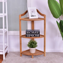 Load image into Gallery viewer, 3 Tiers Free Standing Bamboo Corner Shelving Rack