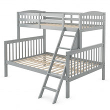 Load image into Gallery viewer, Twin over Full Bunk Bed Rubber Wood Convertible with Ladder Guardrail-Gray