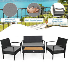Load image into Gallery viewer, 4 Pcs Patio Rattan Furniture Set Sofa Chair Coffee Table with Cushion-Gray