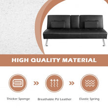 Load image into Gallery viewer, Convertible Folding Leather Futon Sofa with Cup Holders and Armrests-Black