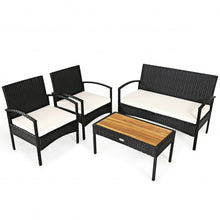 Load image into Gallery viewer, 4 Pcs Patio Rattan Furniture Set Sofa Chair Coffee Table with Cushion-White