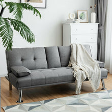Load image into Gallery viewer, Convertible Folding Futon Sofa Bed Fabric with 2 Cup Holders-Light Gray