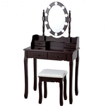 Load image into Gallery viewer, Makeup Dressing Table with Touch Switch Lighted Mirror and Cushioned Stool-Brown