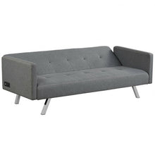 Load image into Gallery viewer, Convertible Futon Sofa Bed Folding Recliner with USB Ports and Power Strip-Gray