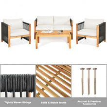 Load image into Gallery viewer, 4 Pcs Acacia Wood Outdoor Patio Furniture Set with Cushions-White