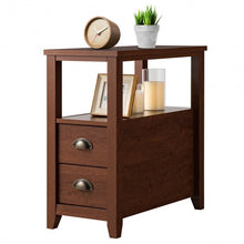 Load image into Gallery viewer, End Table Wooden with 2 Drawers and Shelf Bedside Table-Brown