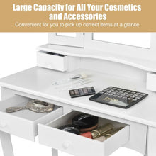Load image into Gallery viewer, 4 Drawers Mirrored Jewelry Wood Vanity Dressing Table w/ Stool-White