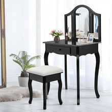 Load image into Gallery viewer, Vanity Makeup Dressing Table Set with Tri-Folding Mirror and Drawer-Black