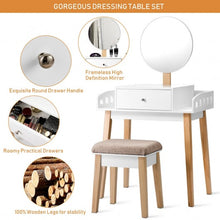 Load image into Gallery viewer, Wooden Makeup Dressing Mirror Table Set with Drawer