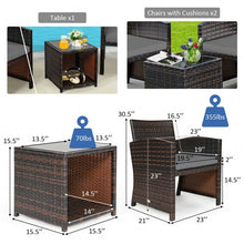 Load image into Gallery viewer, 3 Pieces PE Rattan Wicker Furniture Set with Cushion Sofa Coffee Table for Garden-Gray