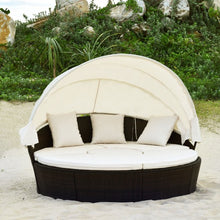 Load image into Gallery viewer, Patio Rattan Daybed Cushioned Sofa with Adjustable Table Top and 3 Pillows