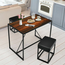 Load image into Gallery viewer, 3 Pcs Dining Set Metal Frame Kitchen Table and 2 Stools-Brown
