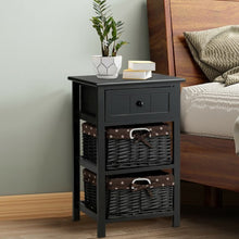 Load image into Gallery viewer, 3 Layer 1 Drawer Nightstand End Table with 2 Baskets-Black
