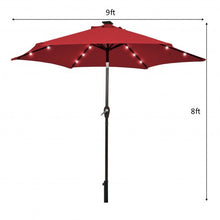 Load image into Gallery viewer, 9' Solar LED Lighted Patio Market Umbrella Tilt Adjustment Crank Lift -Burgundy
