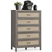 Load image into Gallery viewer, Dresser Rustic Storage Freestanding Wooden Cabinet with 5 Rattan Drawers-Oak