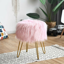 Load image into Gallery viewer, Faux Fur Vanity Chair Makeup Stool Furry Padded Seat Round Ottoman-Pink