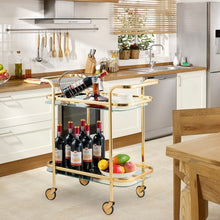 Load image into Gallery viewer, 2 Tier Metal Frame Rolling Kitchen Cart with Glass Shelves