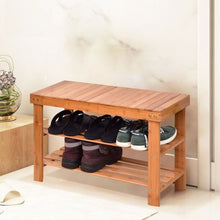 Load image into Gallery viewer, 3 Tier Bamboo Bench Storage Shoe Shelf-Natural