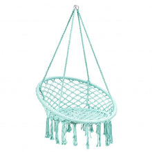 Load image into Gallery viewer, Hanging Macrame Hammock Chair with Handwoven Cotton Backrest-Turquoise