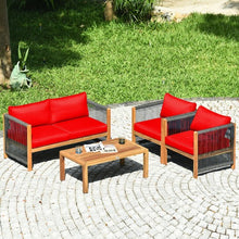 Load image into Gallery viewer, 4 Pcs Acacia Wood Outdoor Patio Furniture Set with Cushions-Red