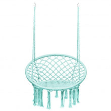 Load image into Gallery viewer, Hanging Macrame Hammock Chair with Handwoven Cotton Backrest-Turquoise