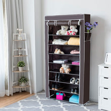 Load image into Gallery viewer, 10 Tier 27 Pair Space Saving Shoe Tower Rack with Fabric Cover-Brown