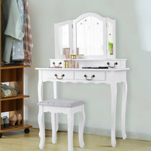 Load image into Gallery viewer, Tri Folding Mirror Makeup Dressing Vanity Set with 4 Drawers-White