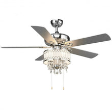 Load image into Gallery viewer, 52" Crystal Ceiling Fan Lamp w/ 5 Reversible Blades-Silver