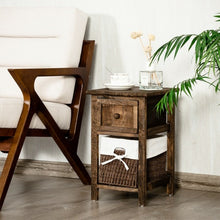 Load image into Gallery viewer, Small 2 Tier 1 Drawer Wood Nightstand with Basket-Coffee