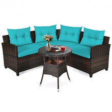 Load image into Gallery viewer, 4Pcs Outdoor Cushioned Rattan Furniture Set-Turquoise