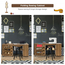 Load image into Gallery viewer, Folding Sewing Table Shelves Storage Cabinet Craft Cart with Wheels-Natural