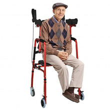 Load image into Gallery viewer, Folding Auxiliary Walker Rollator with Brakes Flip-Up Seat Bag Multifunction-Red