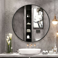 Load image into Gallery viewer, 27.5" Modern Metal Wall-Mounted Round Mirror for Bathroom-Black