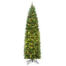 Load image into Gallery viewer, 7.5 Feet Pre-lit Hinged Pencil Christmas Tree with Pine Cones Red Berries