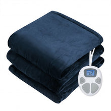 Load image into Gallery viewer, 62" x 84" Flannel Heated Electric Blanket with 10 Heating Levels-Blue