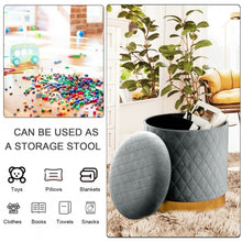 Load image into Gallery viewer, Round Storage Ottoman with Exquisite Pattern and Golden Metal Base for Bedroom
