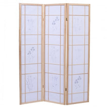 Load image into Gallery viewer, 3 Panels Printing Flower Solid Wood Room Screen-Natrual