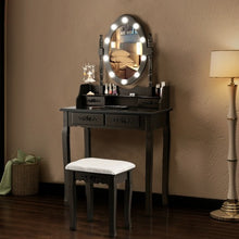 Load image into Gallery viewer, Makeup Vanity Dressing Table Set with Dimmable Bulbs Cushioned Stool-Black