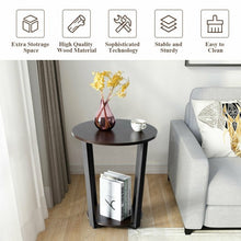 Load image into Gallery viewer, 2-tier Round End Table with Storage Shelf & Metal Frame-Walnut