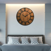 Load image into Gallery viewer, 30" Round Wall Clock Decorative Wooden Silent Clock with Battery