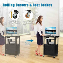 Load image into Gallery viewer, Mobile Steel Height Adjustable AV Presentation Cart w/ Locked Cabinet & Keyboard
