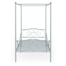Load image into Gallery viewer, Twin Size Metal Canopy Bed Frame 4 Poster Steel Slats Headboard Footboard-Silver