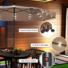 Load image into Gallery viewer, 15 Ft Solar LED Patio Double-sided Umbrella Market Umbrella with Weight Base