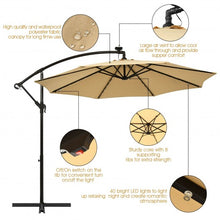 Load image into Gallery viewer, 10 Ft Solar LED Offset Umbrella with 40 Lights and Cross Base for Patio-Tan