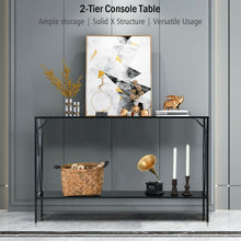 Load image into Gallery viewer, 2 Tier Narrow Accent Side Entryway Metal Frame Console Table -Black