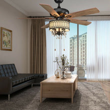 Load image into Gallery viewer, 52" Crystal Ceiling Fan Lamp w/ 5 Reversible Blades-Black