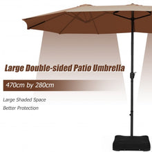 Load image into Gallery viewer, 15 Foot Extra Large Patio Double Sided Umbrella with Crank and Base-Tan
