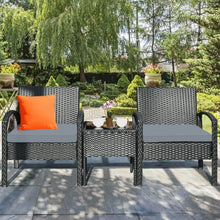 Load image into Gallery viewer, 3 Pieces Outdoor Rattan Patio Conversation Set with Seat Cushions-Gray